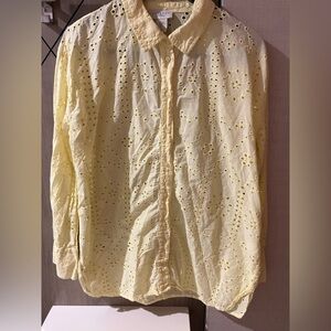 Yellow Calypso St Barth Eyelet Button-Up Long Sleeved Shirt Size L 100% Cotton